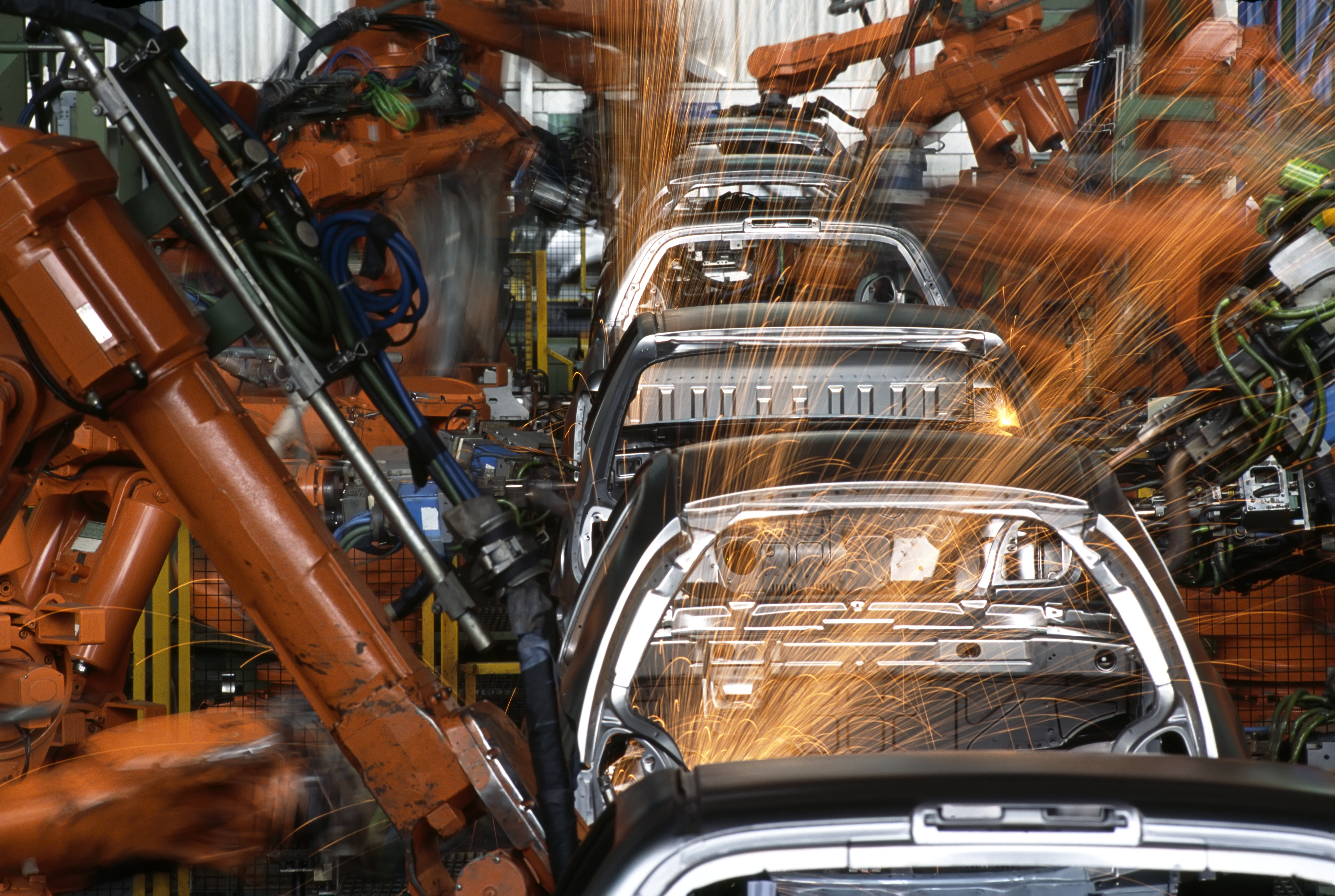 Electric vehicles in a production line 