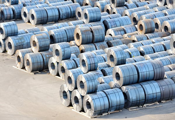 Rolls of steel sheet in harbor relevant to steel hot rolled flats 