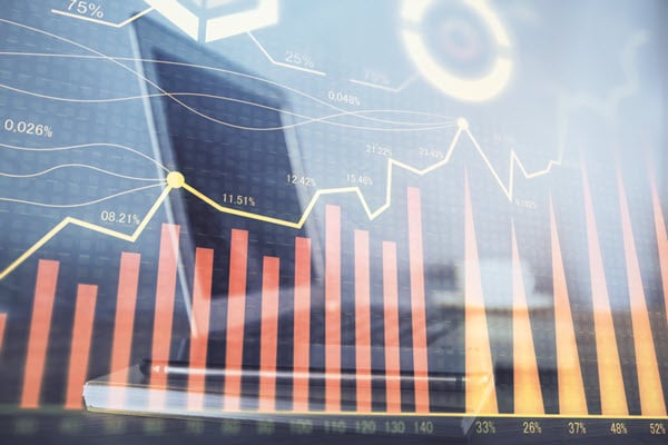 Stock market graph showing numbers on a digitial screen