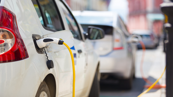 Electric cars at a charging station